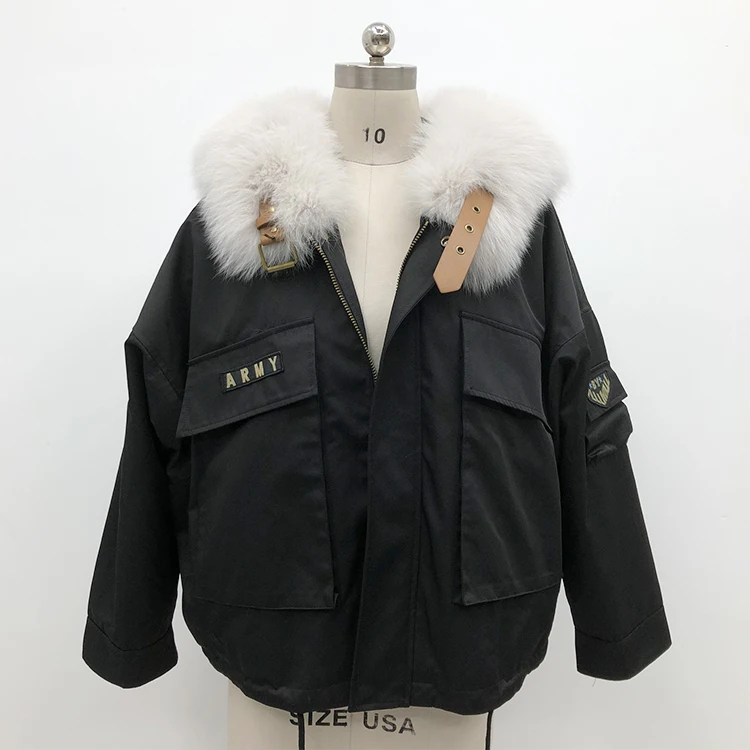 

2020 New winter Women rabbit fur Liner jacket large fur fox collar coat oversize short coat parka, Customized color
