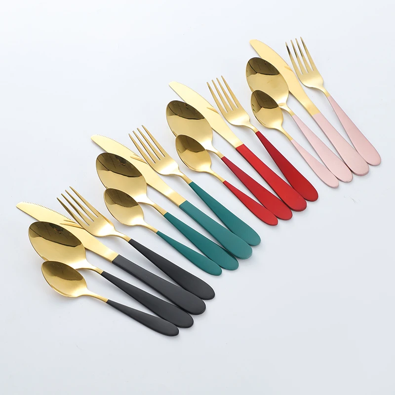 

Grace paint handle stainless steel golden silverware fork knife spoon chopsticks 5pcs dinnerware tableware cutlery sets, Gold ,silver