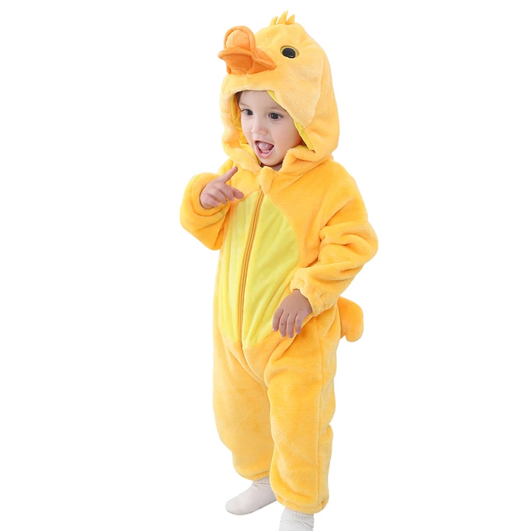 

MICHLEY Wholesale Yellow Duck Animal One Piece Rompers Baby Flannel Sleepsuit Costumes for Kids