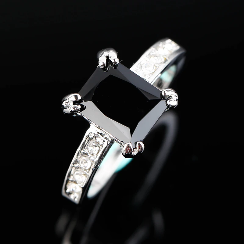 

Wholesale Jewelry Princess Cut Rhinestone Black Square CZ Crystal Women Ring