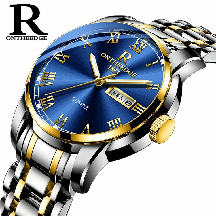 

OTE 033 031 Oem brand Wristwatches custom logo Top Brand Luxury Gold Blue Business Wristwatches Quartz Stainless Steel Watches