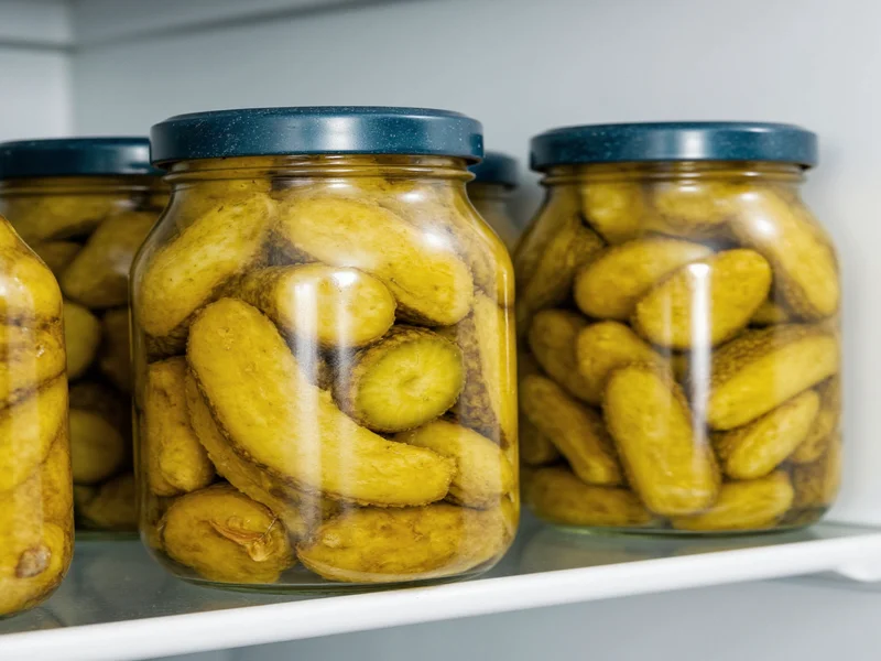 Bread and butter pickles in refrigerator storage