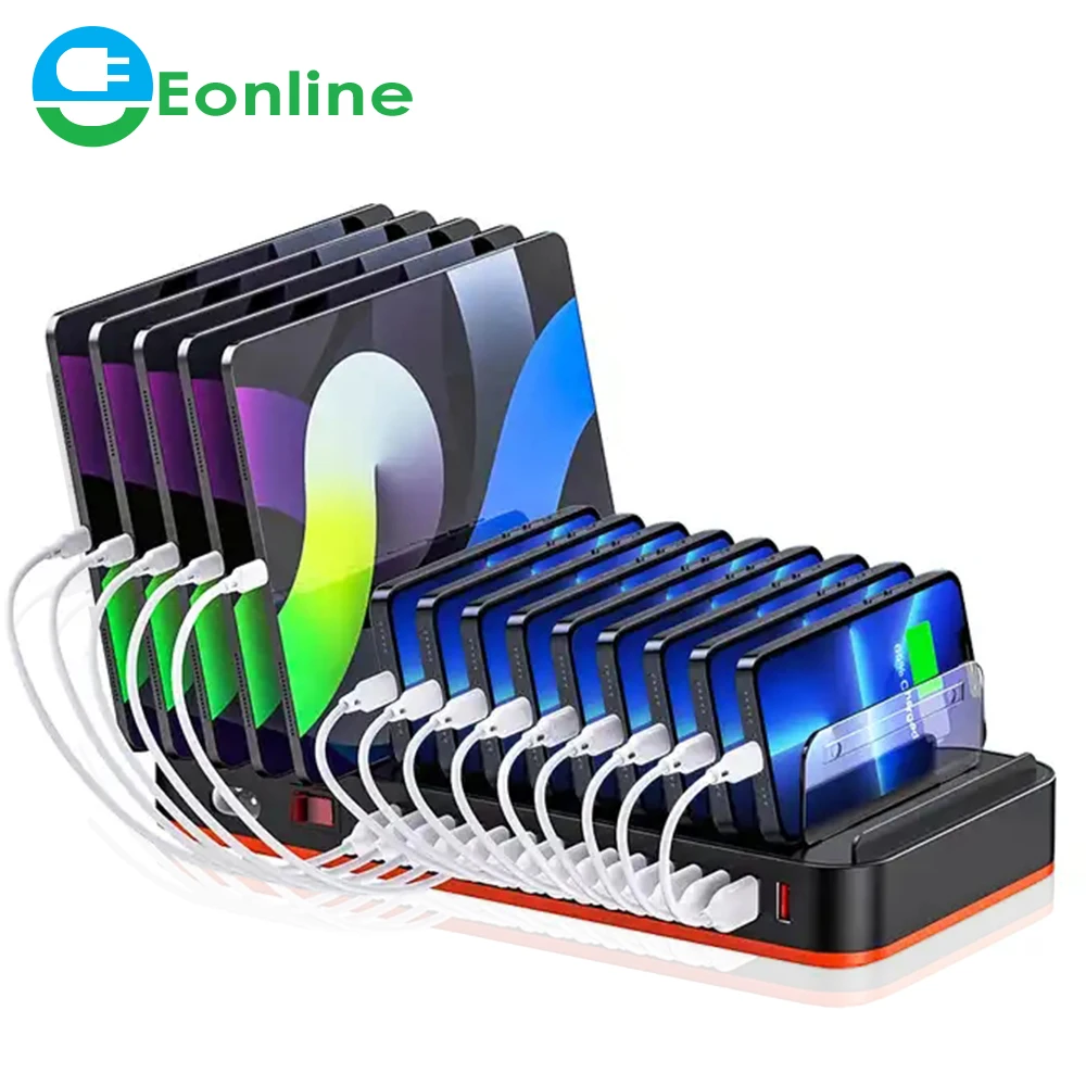 

EONLINE 100W 180w Multi USB Fast Charger Charging Station 15 Ports Usb Quick Charge Phone Stand for iphne 15 Xiaomi Tablet