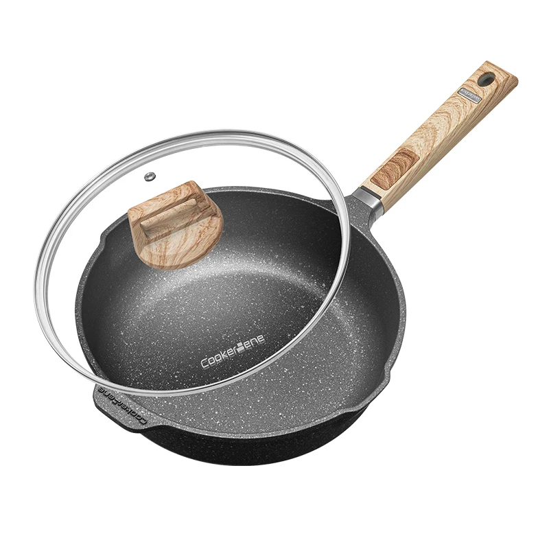 

20cm Multi-purpose High Quality Aluminum Alloy Non Stick Cookware Set Cooking Pots and Pans Nonstick Fry Pan with Glass Lid, Beige/gray
