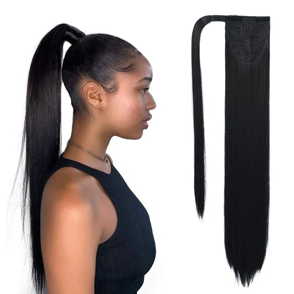 

Clip in Ponytail Extension Wrap Around Long Straight Pony Tail Hair Synthetic Hairpiece