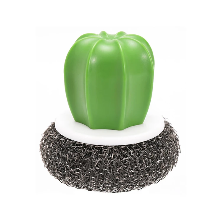 

A2573 Creative Cactus Kitchen Tools Wire Brushes Handle Washing Pot Dish Bowl Steel Wool Cleaning Brush, As pic