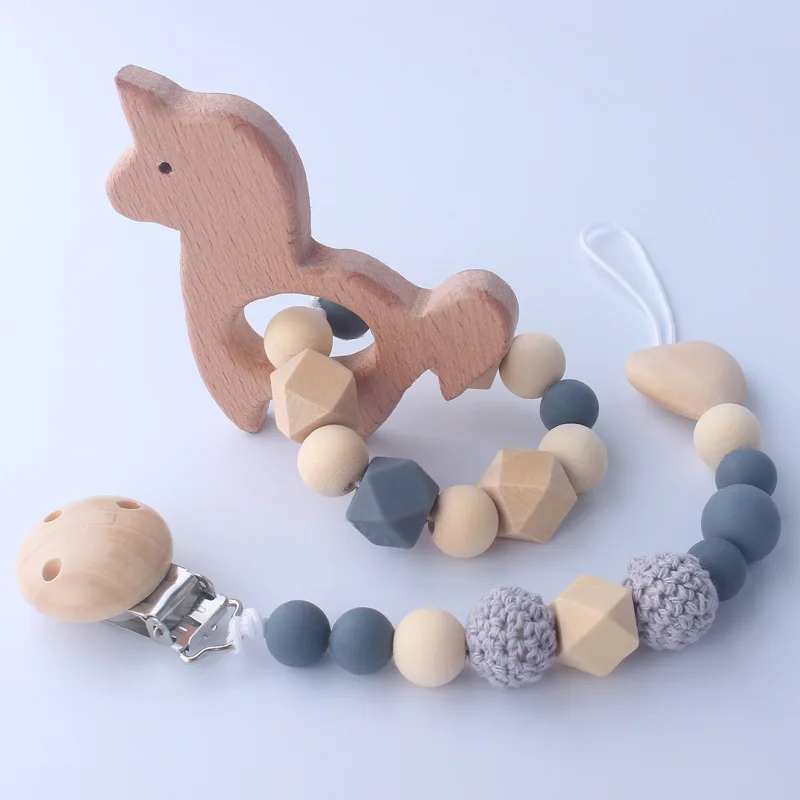 

Personalised Pacifier Clip Chewable Baby Silicone Teethers Wooden baby Soother Chain