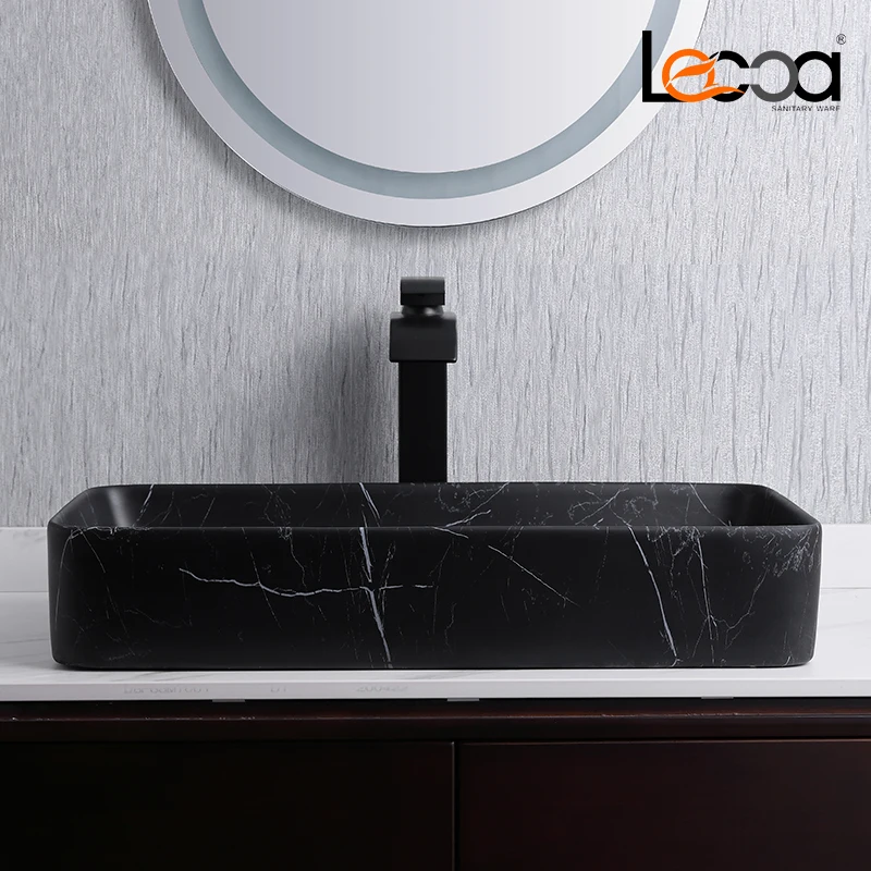 Rectangular Ceramic Matt Black Basin Countertop Porcelain Vanity