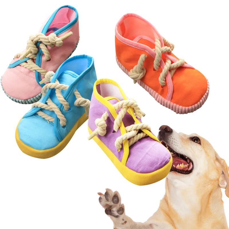 

Eco Friendly Hemp Throw Canvas Shoes Interactive Rope Molar Squeak Chew Pet Toys For Dog