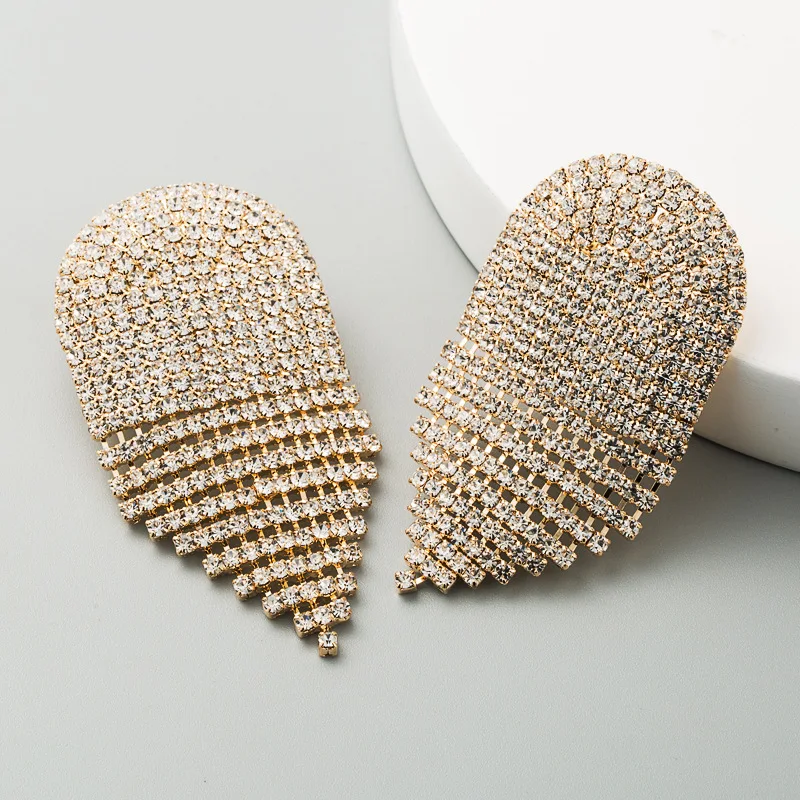

statement crystal fringe luxury chandelier earrings gold plated