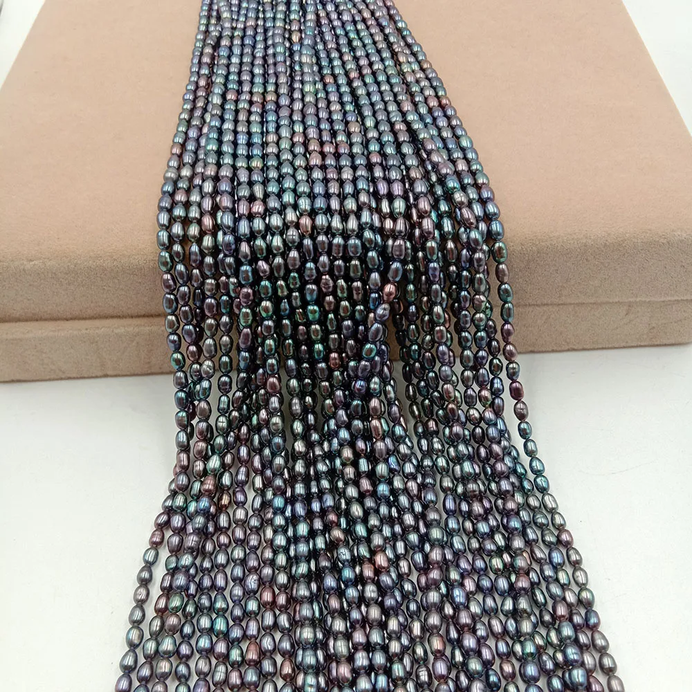 

3-4mm black color rice shape mini pearl wholesale freshwater loose pearl strand,mini freshwater pearl