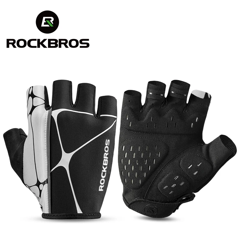 

ROCKBROS Cycling Gloves Half Finger Reflective MTB Bike Gloves Thickened Silicone Shock-absorption Sports Gloves Cycle, Black