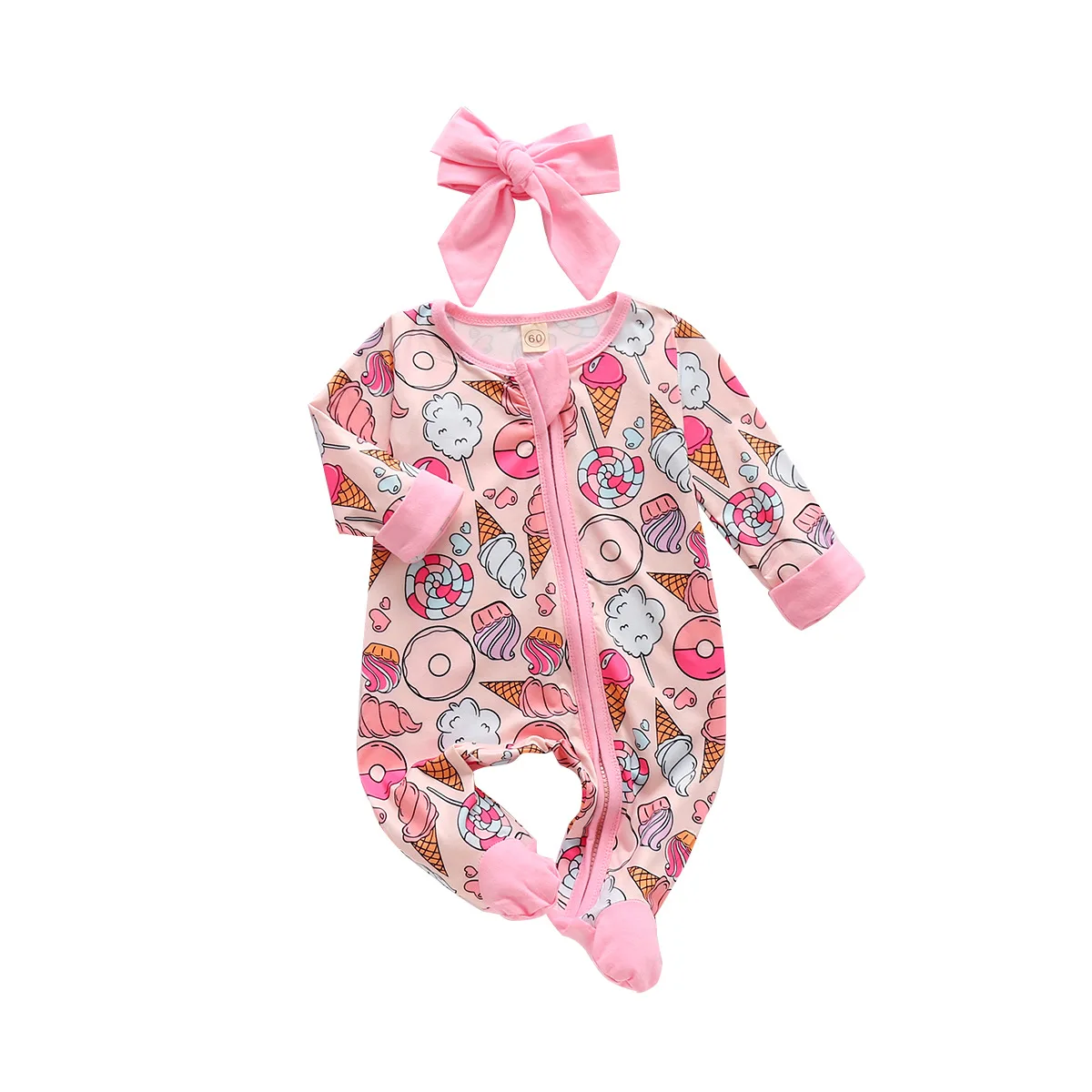 

2020 new baby children clothing cute sweet pink pattern baby girl romper one-piece romper