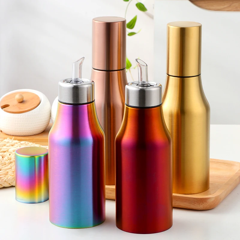 

17 oz Kitchen Tools Stainless Steel Vinegar Sauce Oil Jar Bottle Container Dispenser Oil with Lid, Silver,gold,rose gold,rainbow no.0,rainbow no.3