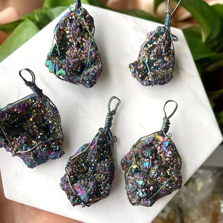 

Jialin INS natural stone Elegant Charms Raw Stone Irregular Natural Crystal Quartz Druzy Pendant Amethyst Necklace Women Jewelry