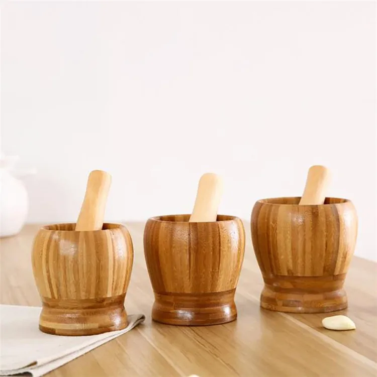 

Multifunction Manual Ginger Spices Pestle Press Grinder Bowl Bamboo Wooden Garlic Masher