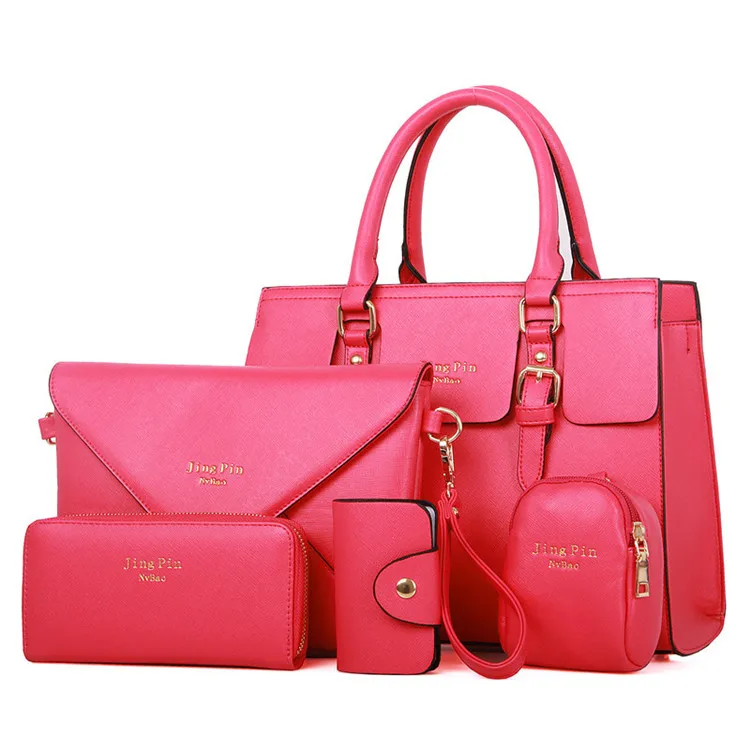 Hot Fashion Rose Pink 5 Pieces Set Clutch Bag Pu Leather Purse Ladies ...