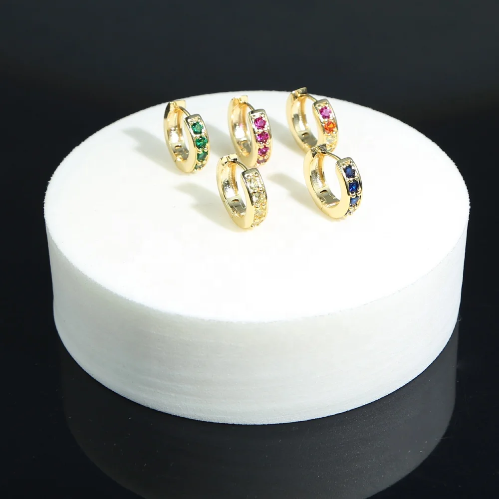 

Fashion Round Rainbow CZ Hoop Earrings High Quality Cubic Zirconia Geometric Trendy Mini Earrings for Women wedding Gift