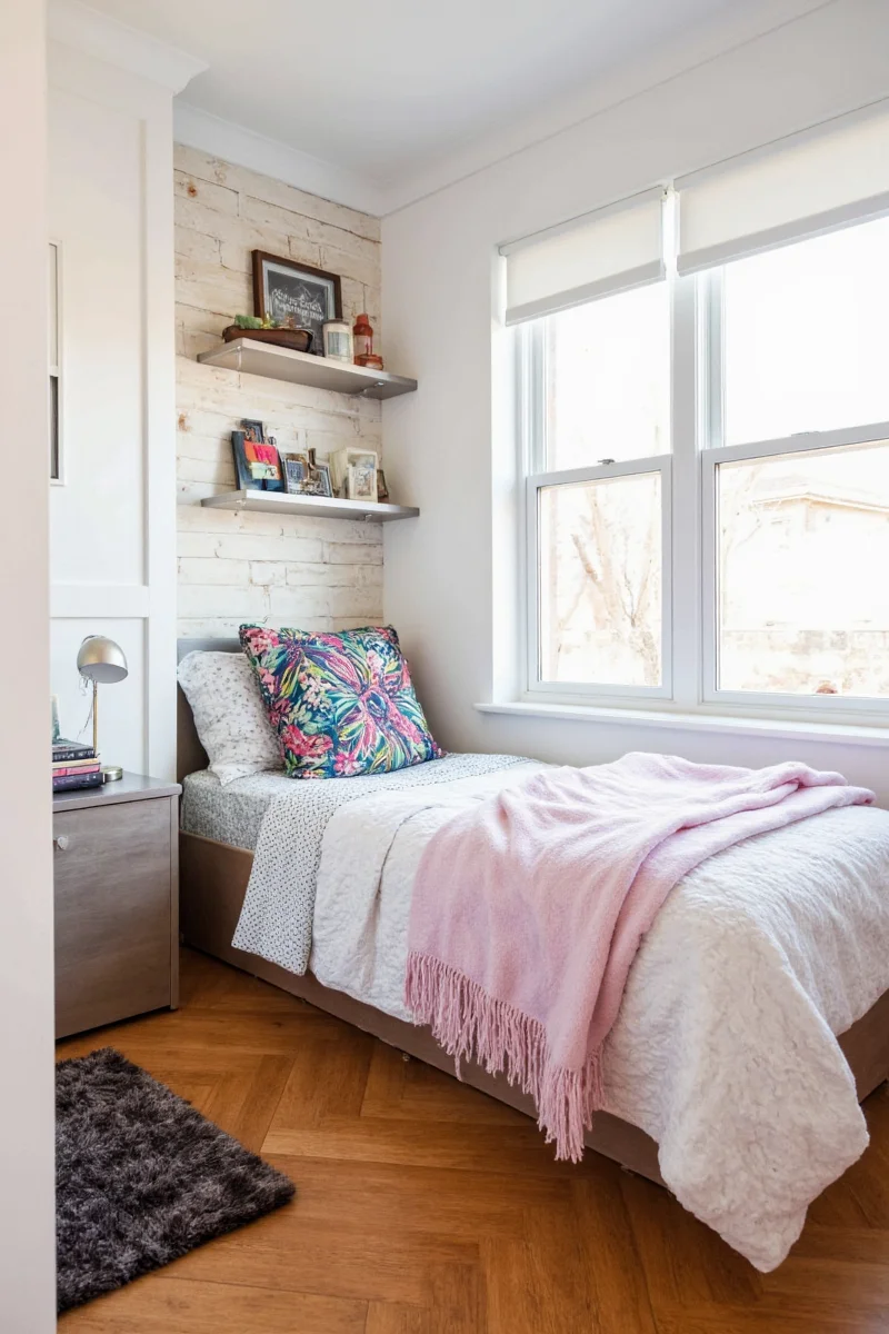 Mirror on the wall making a small room look bigger with LED strip lighting