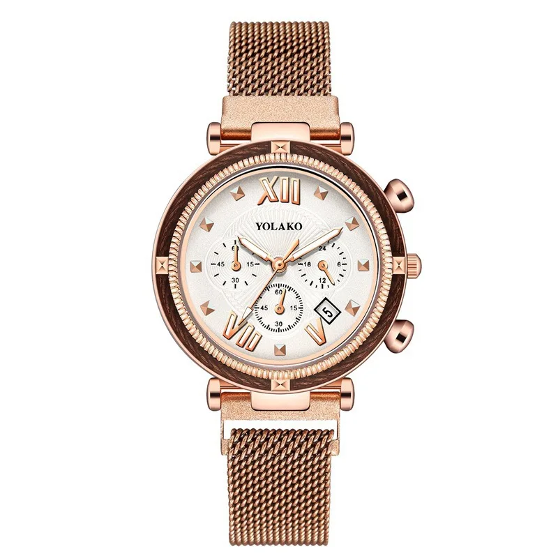 

2021 Women Watch Simulation Three Eye Calendar Women Big Dial Simple Big Temperament Business Casual Ladies Milan Magnet, 5 colors