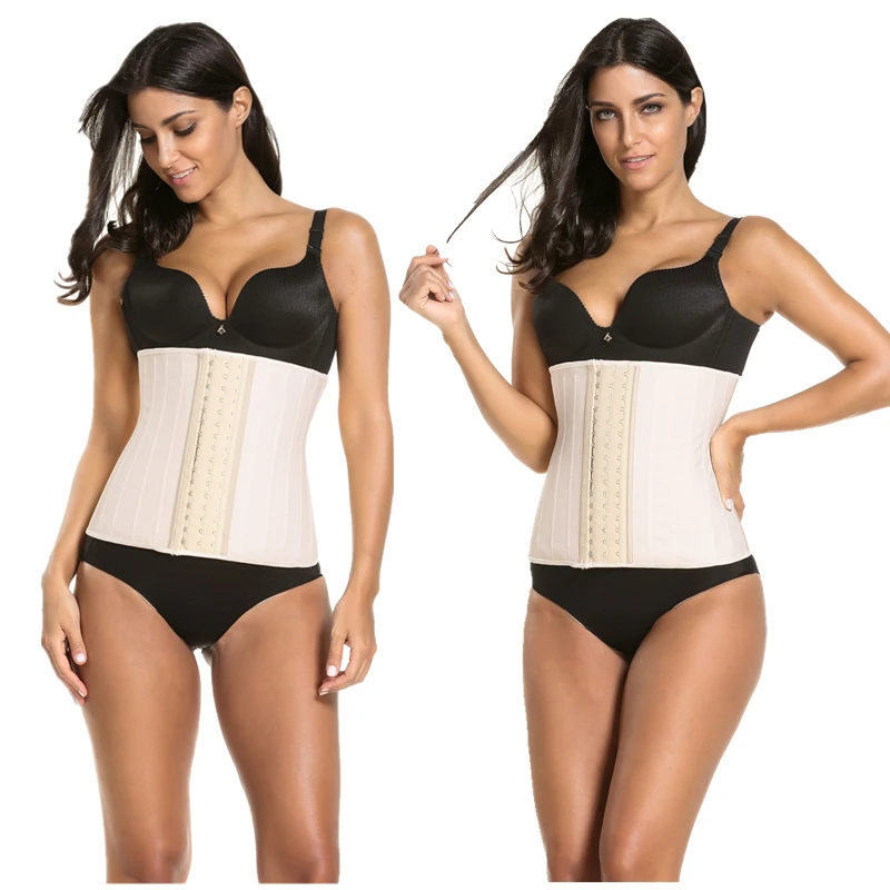 

Dropshipping Trimmer Tummy Control Waist Cincher Corset 25 Steel Bone Latex Waist Trainer With Hooks