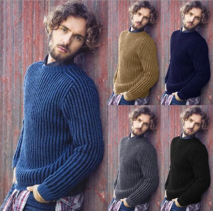 

2020 Men's British Style Wool Round Neck Solid Color Top Knit Pullover, Shown