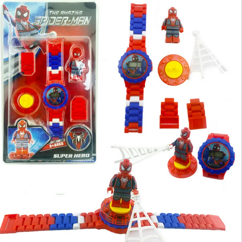 

Superhero children's cartoon building block toy Spider Man Iron Man Watch