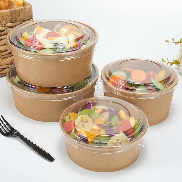 

Safe Disposable Biodegradable Takeout Salad Ice Cream Fruit Kraft Paper Bowl