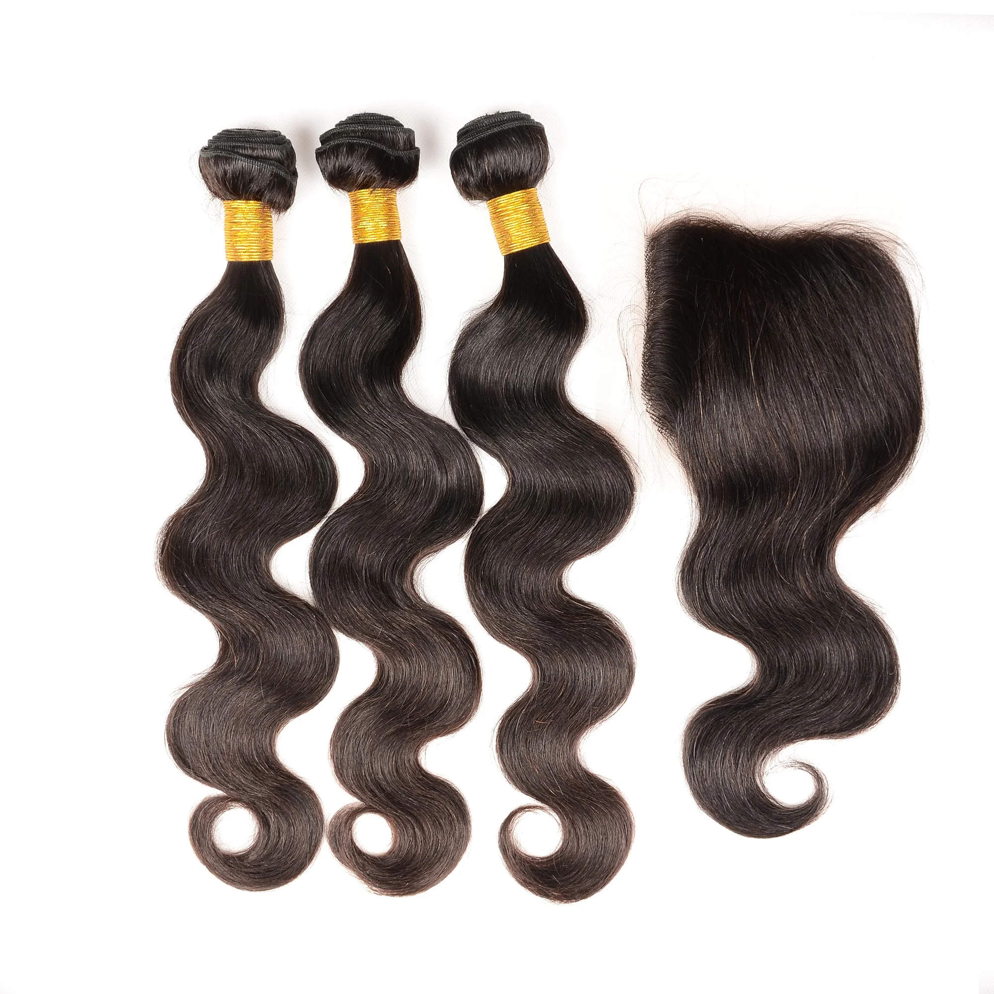 

100% Unprocessed Human Hair Raw Body Wave Hair Extensions 3 Bundles with a Free Part Lace Closure,Indian Virgin Human Hair Weave