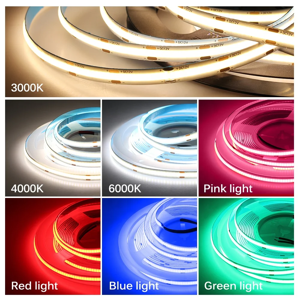 

Spotless COB LED Strip 12V High Density 480 LEDs/m 1m /3m /5m Flexible COB LED Strip RGB Light White / Red / Blue / Green