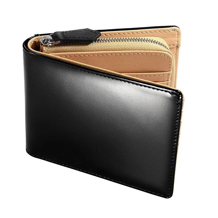 

Hot Sale Durable Custom Mens Bifold Card Holder Zipper Wallet Genuine Leather, Can be customized