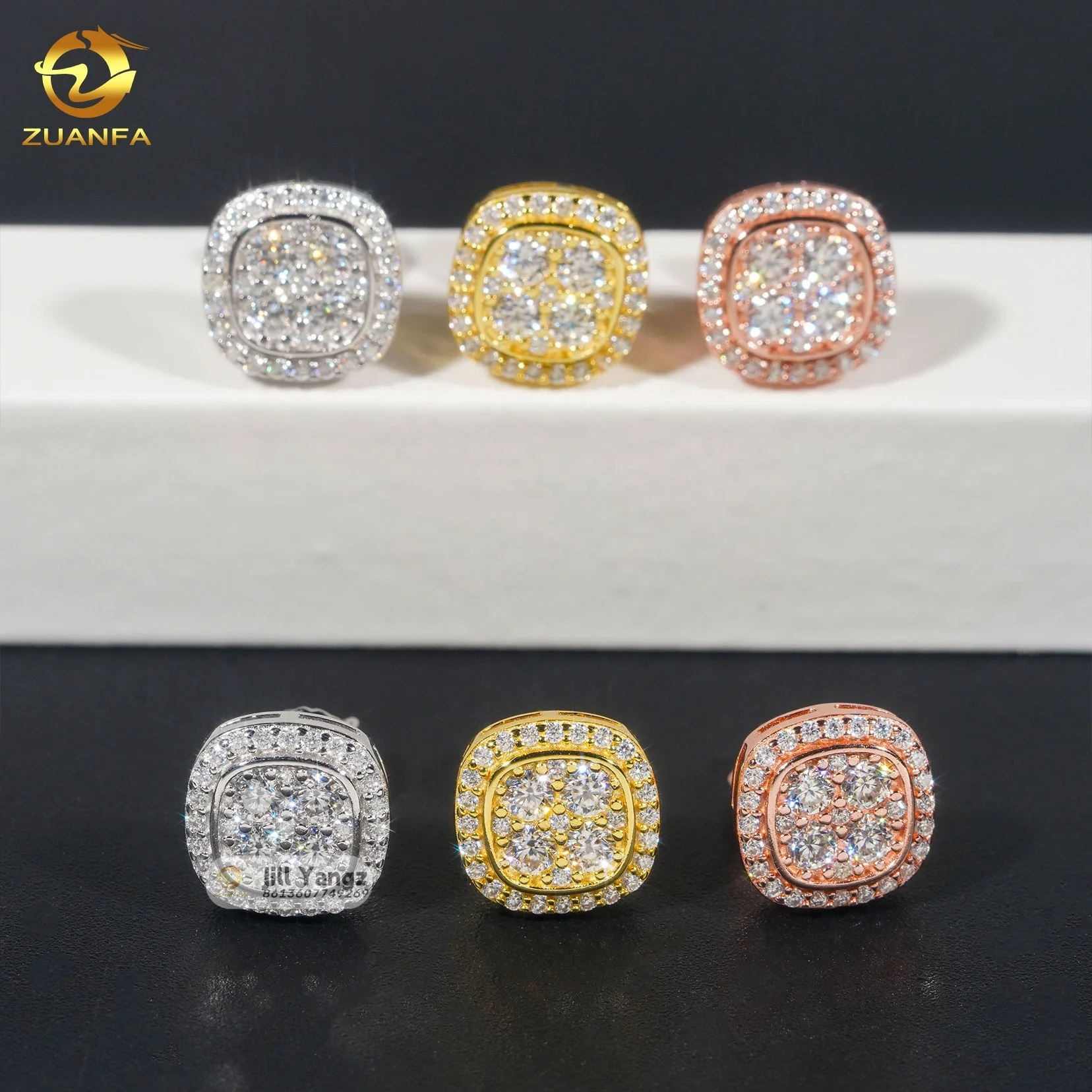 Factory Direct VVS D Moissanite Stud Earrings 925 Sterling Silver Wedding Jewelry Accessories Hip Hop Jewelry Rock Diamond