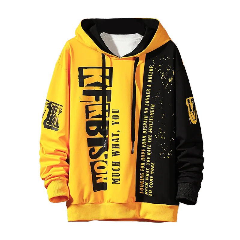 

2021 new fashion men's long sleeve black /white/ yellow printed men's hooded sweatshirt