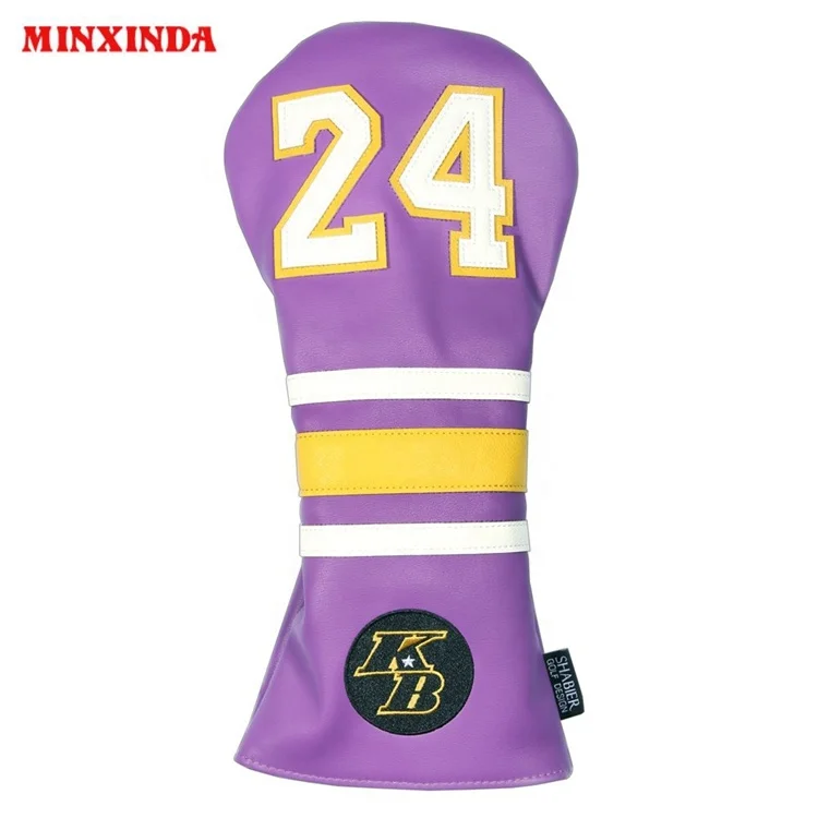 

Drop-Shipping Purple PU Leather Number 24 Applique Goat Golf Cover Golf Wood Club Headcover Driver Cover