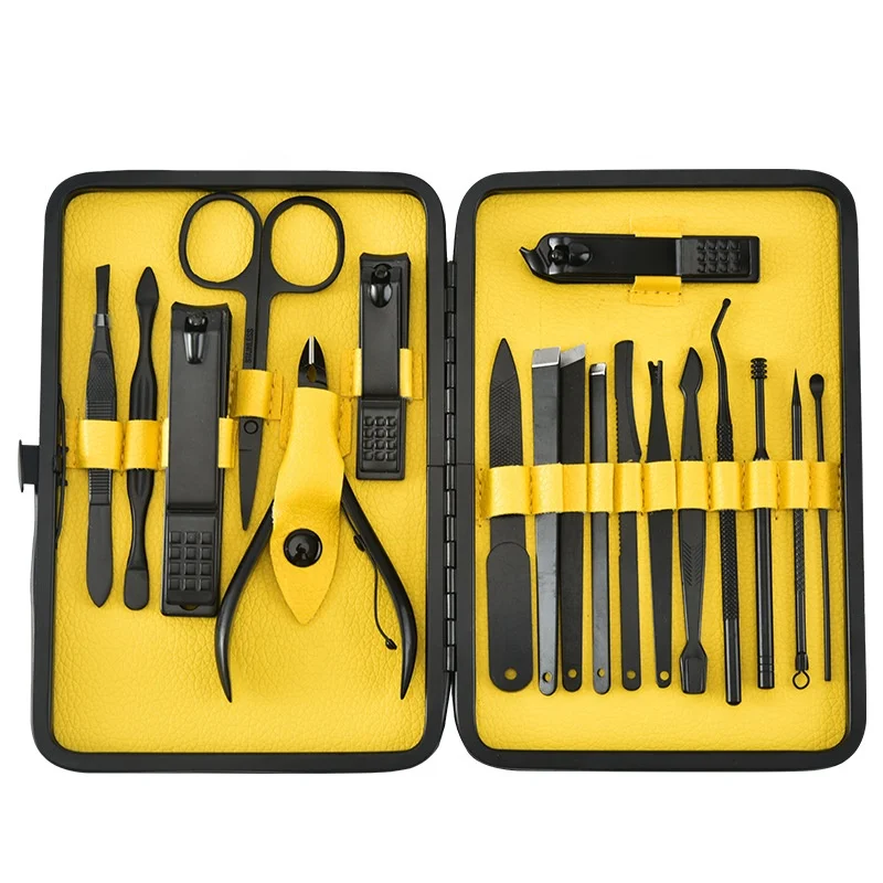 

Yellow 18 piece Nail Clipper Set Professional 18pcs Manicure Sets Pedicure Private label Stainless Steel Nail Care tool kit, According to options
