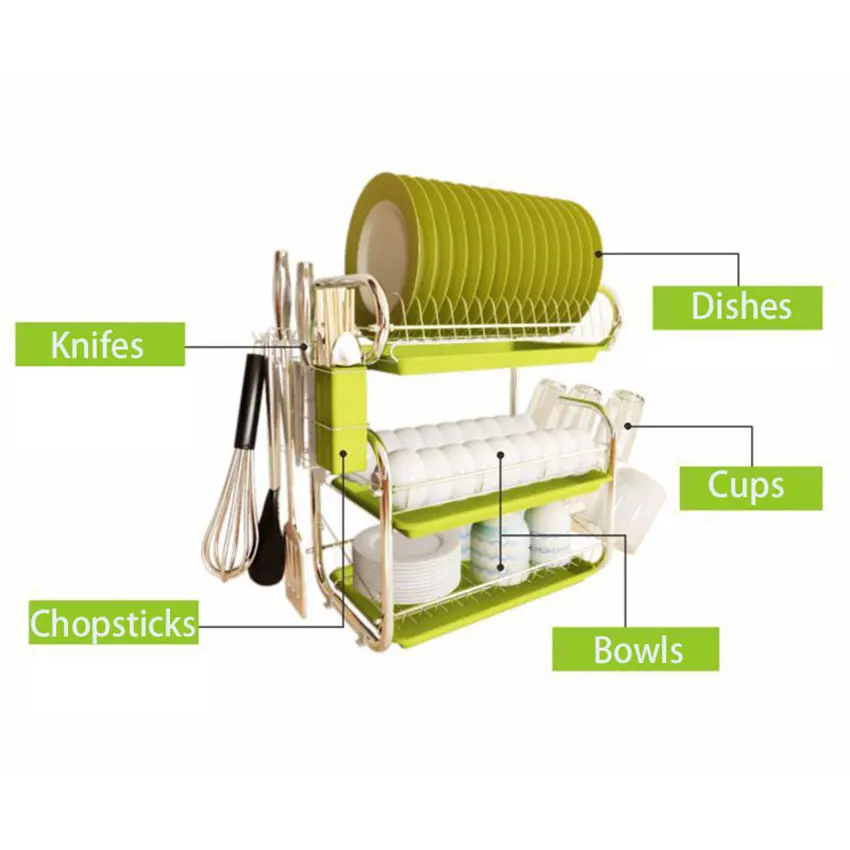 

High Quality Silver Standing Non-folding Adjustable Layers Stainless Steel Oversink Dish Rack For Kitchen Storage Racks
