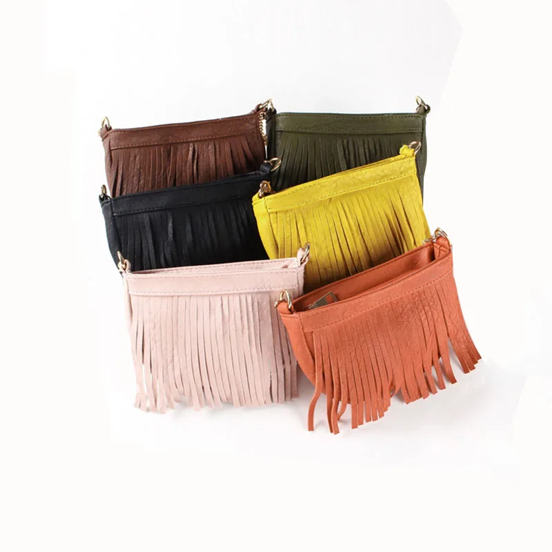 

Wholesale blank PU leather fabric cute girls fringe coin bag kids chain purse, As picture show