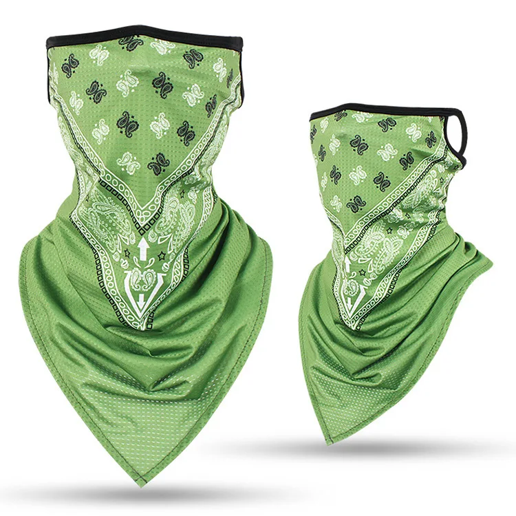 
V-shaped cashew flower ice silk mesh breathable hanging ear triangle scarf windproof fishing sunscreen riding face mask 