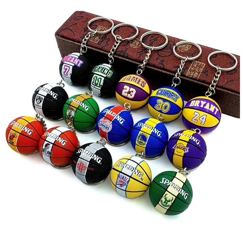 

Custom Wholesale Mini 3D PVC Rubber N BA Superstar Basketball Team Keychain Keyring Leather Plastic Sports Ball Key Ring Chain