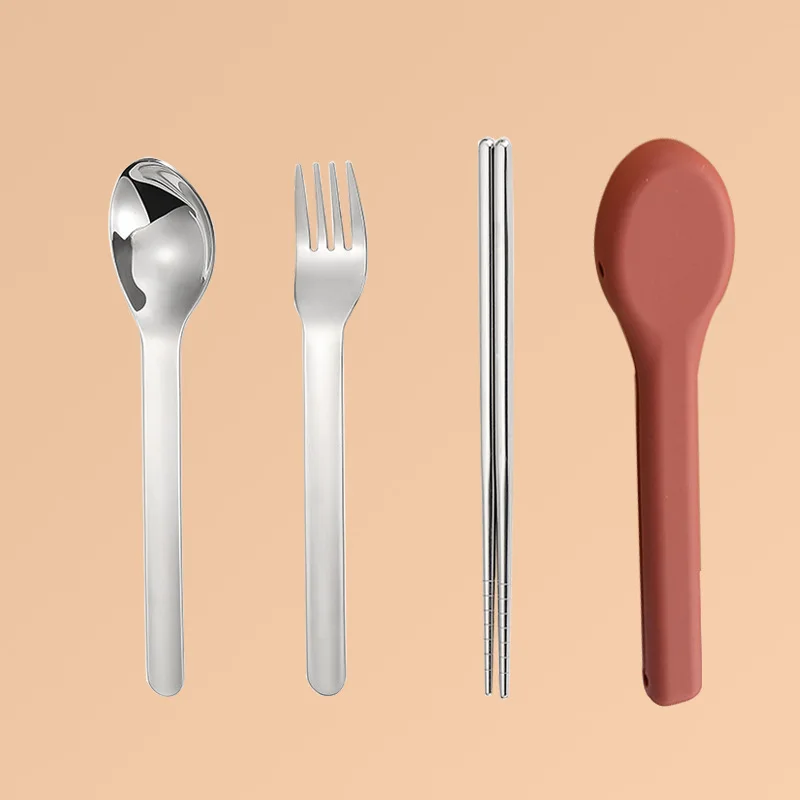 

Pocket Utensil Set Stainless Steel Spoon Fork With Silicone Carrying Case, Silver