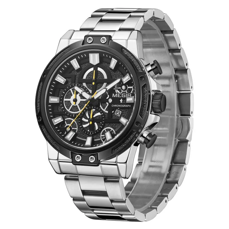 

Megir stainless steel band quartz watch price erkek saat cheap sports wristwatches for men trending chronograph quartz watches