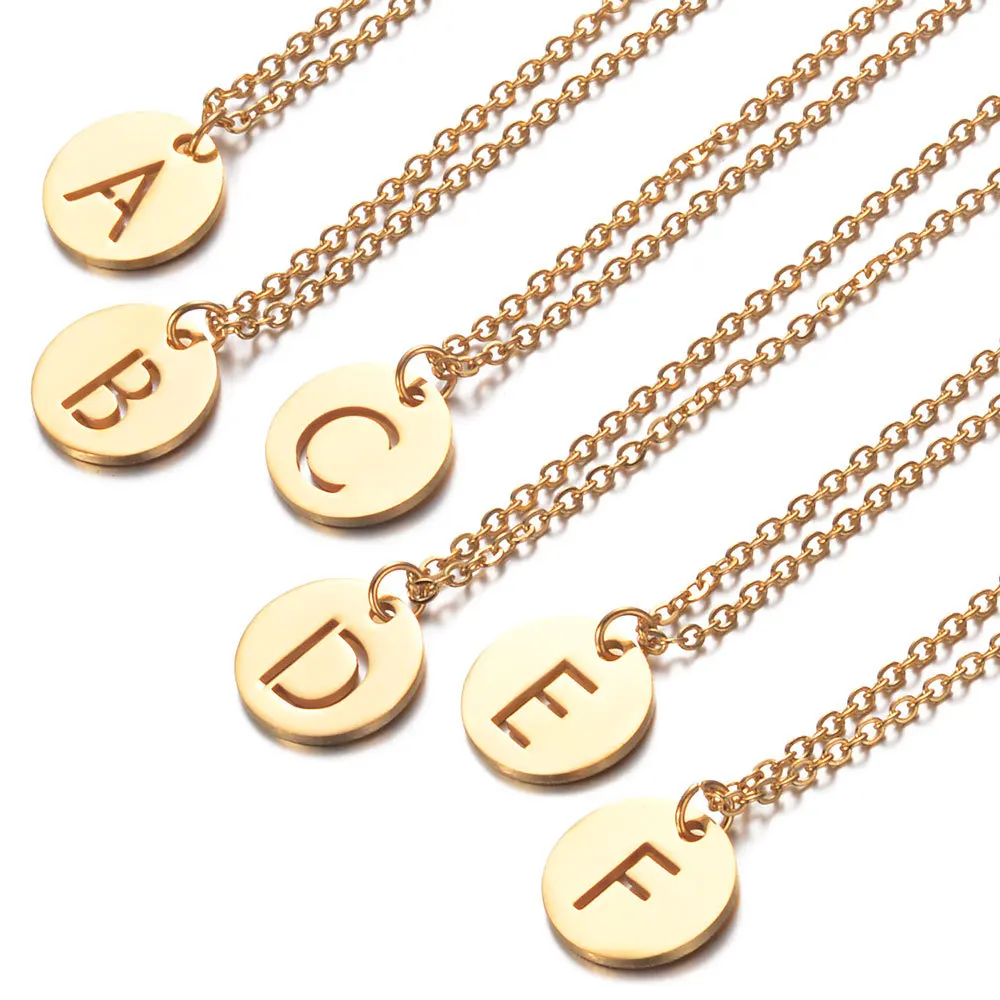 Shiny Stainless Steel 18K Gold Plated Alphabet Initial Letter Necklace