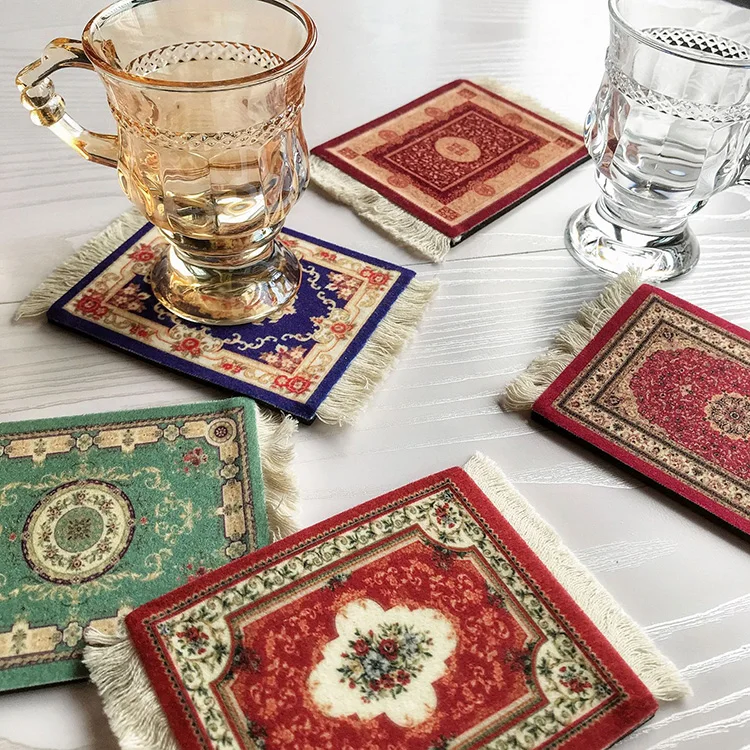 

Persian style Vintage Tassel Placemat Home Decor Coffee Cup Coaster with Fringe