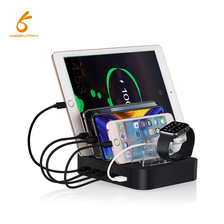 

Charger stand 5 port multi portable desktop phone usb charging station, Black