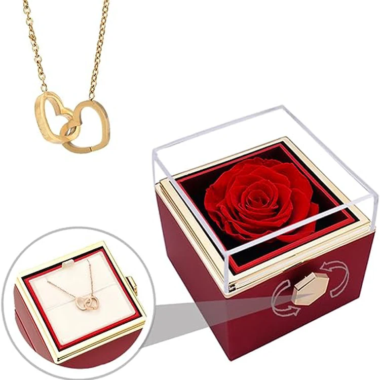 

Valentines day gift 2024 forever eternal rotating rose box with necklace for girlfriend
