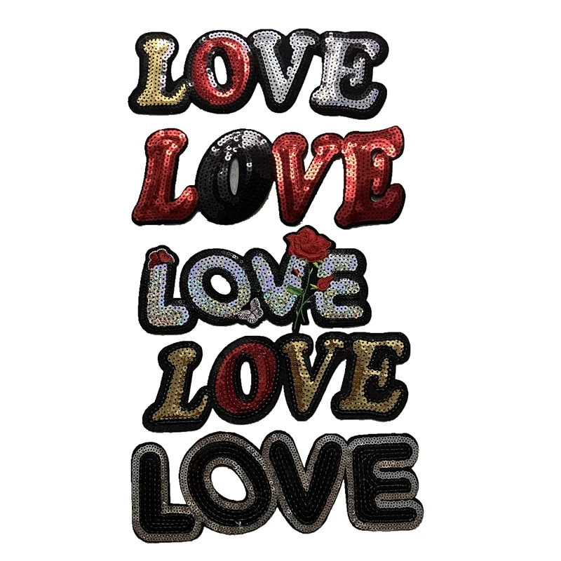 

LOVE letters sequined iron on patches for jackets shirts DIY making