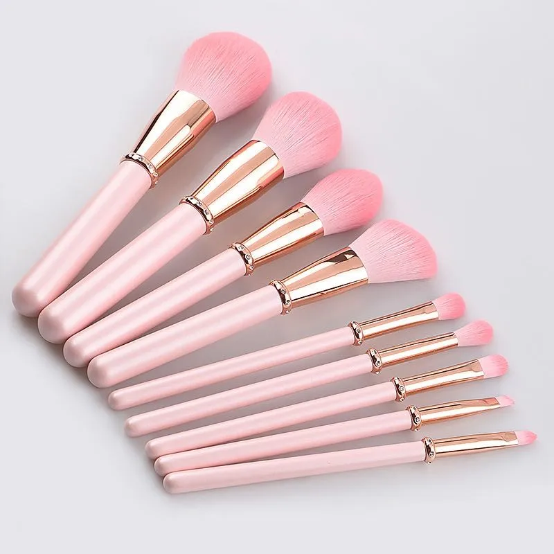 

DDP Private Label 9pcs Pink Makeup Brush Set with Crystal Ferrule
