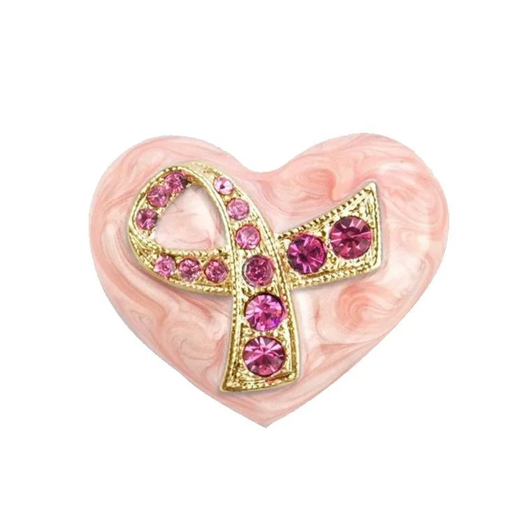 

Cheap Hot Selling Delicate Pink Tie Heart Crystal Alloy Brooch Pins, As picture