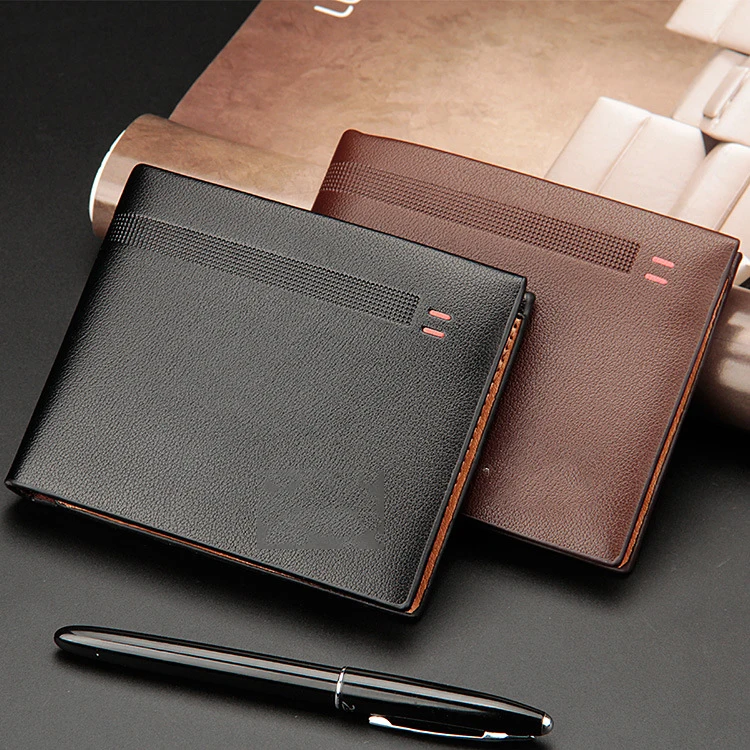 

Factory Selling Slim Short Card Holder billfold Wallet Men PU Leather Men's Wallet coin purse, Black,brown