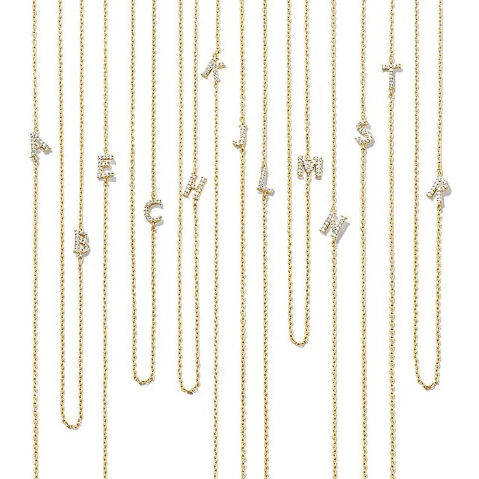 

Elegant Woman 925 Silver 18k Gold Pave CZ Letter Initial Name Choker Necklace